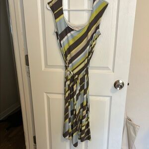 Merona Green and Yellow Fit and Flare Midi Dress